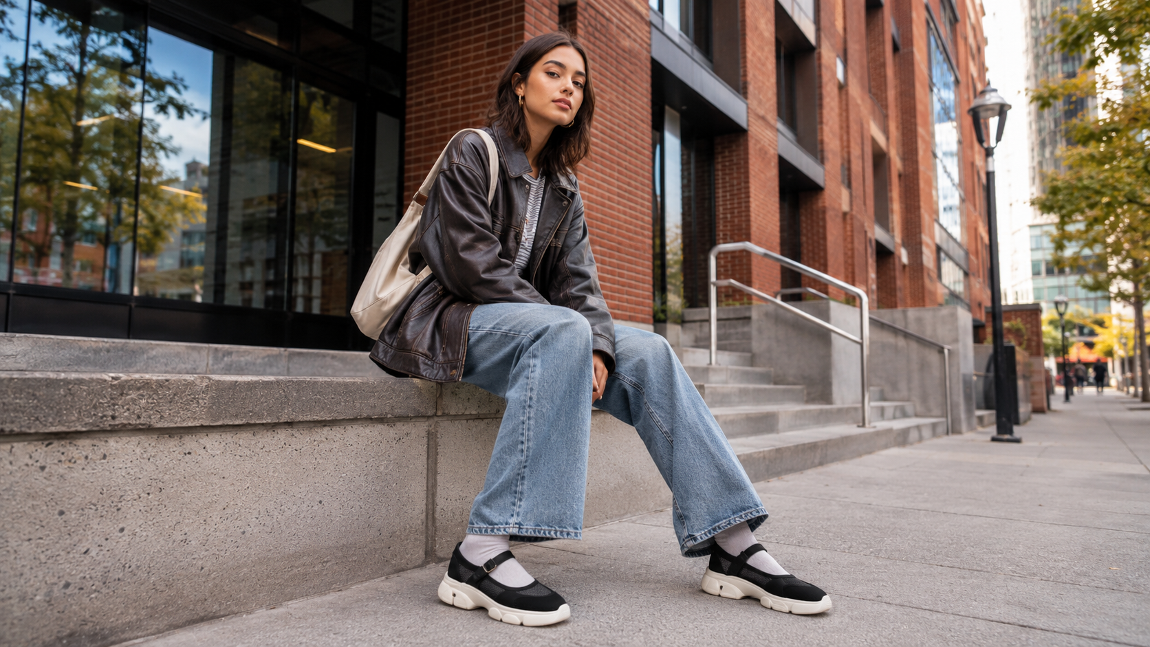 Street Style Mary Jane Sneakers Metallic Accents